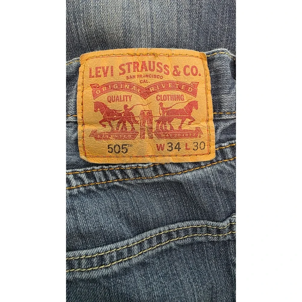 Levis 505 Regular Fit Straight Leg Blue Denim Jeans Mens 34x30 Medium Wash